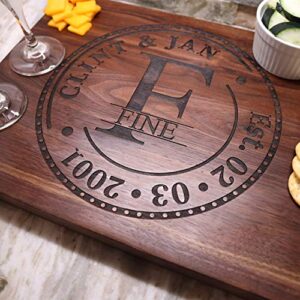 personalized wedding anniversary cutting board, handmade in the usa by naked wood works sizes from small to very large! makes for a great christmas gift - wedding gift - anniversary gift