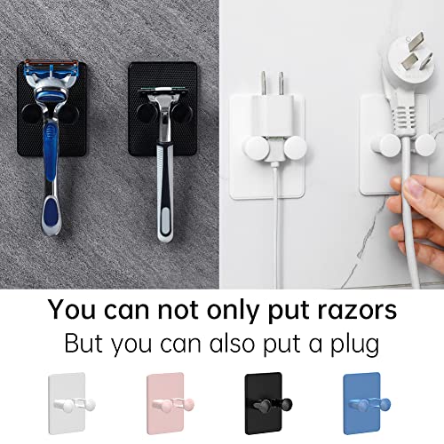 oAutoSjy 2pcs Razor Holder for Shower Waterproof Self Adhesive Shaver Holder Adjustable No Punching Razor Hook Hanger Wall Mount Storage Hook Bathroom Kitchen Organizer for Towel Bathrobe Plug, White