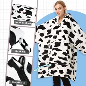 Catalonia Cow Print Oversized Blanket Hoodie Sweatshirt, Wearable Sherpa Blanket Pullover, Soft Warm Comfortable Portable Travel Sweater Pillow for Adults Men Women, Gift for Her