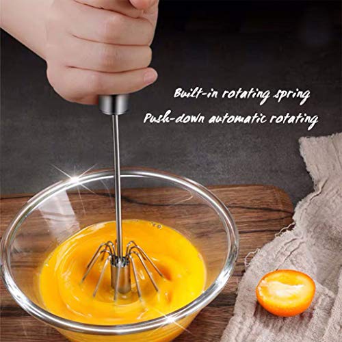 Stainless Steel Egg Whisk, Hand Push Rotary Whisk Blender, Versatile Milk Frother, Hand Push Mixer Stirrer for Blending, Whisking, Beating & Stirring (12in)