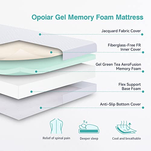 Opoiar Twin Mattress,6 Inch Green Tea Memory Foam Mattress in a Box with Breathable Cover,Medium Firm Mattress for Bunk Bed,Trundle Bed,CertiPUR-US Certified/Made in USA,Twin