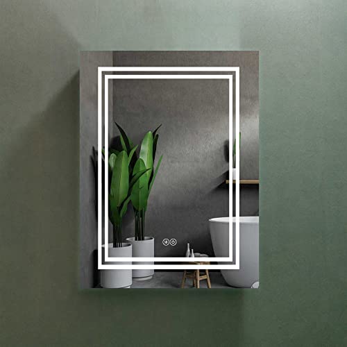 Vyaya Modern Home Decor Ontario 24" W x 32" H Rectangular Silver Aluminum Recessed or Surface Mount Mirror Medicine Cabinet