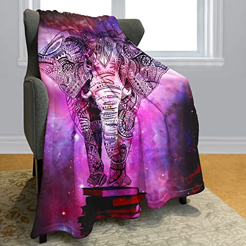 YISUMEI Mandala Elephant Throw Blanket Purple Nebula Book Shining Stars Fleece Blanket Soft Warm Cozy for Sofa Couch Bed 60"x80"