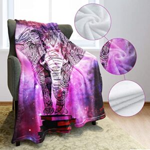 YISUMEI Mandala Elephant Throw Blanket Purple Nebula Book Shining Stars Fleece Blanket Soft Warm Cozy for Sofa Couch Bed 60"x80"