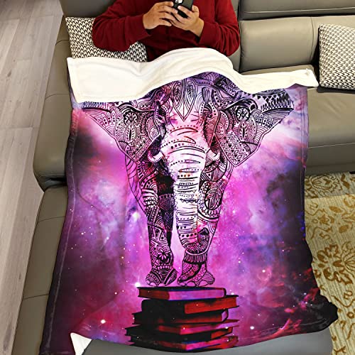 YISUMEI Mandala Elephant Throw Blanket Purple Nebula Book Shining Stars Fleece Blanket Soft Warm Cozy for Sofa Couch Bed 60"x80"