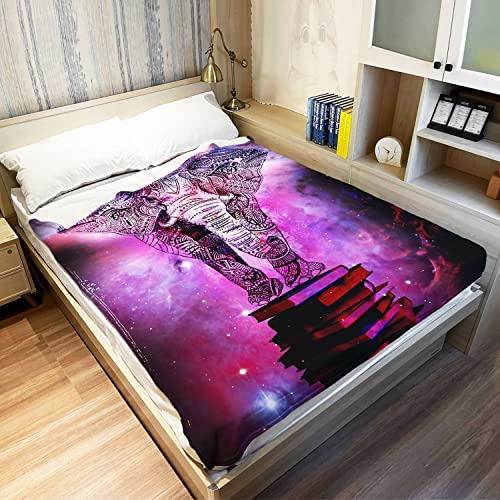 YISUMEI Mandala Elephant Throw Blanket Purple Nebula Book Shining Stars Fleece Blanket Soft Warm Cozy for Sofa Couch Bed 60"x80"