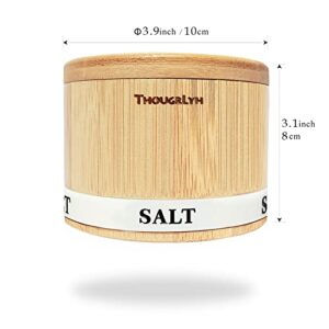 ThougrLyh Salt Box Bamboo Salt Container with Swivel Lid with magnetic To Easily Open And Seal Salt Cella With Spoon for Storing Salt Pepper Sugar Herbs Small Spice Box