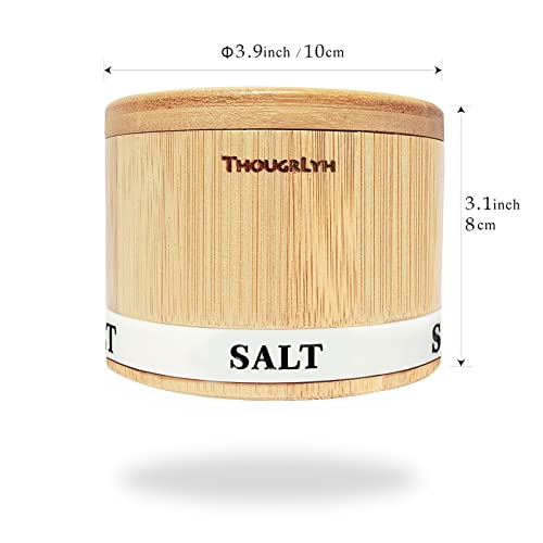 ThougrLyh Salt Box Bamboo Salt Container with Swivel Lid with magnetic To Easily Open And Seal Salt Cella With Spoon for Storing Salt Pepper Sugar Herbs Small Spice Box