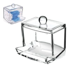cotton swab holder clear acrylic container makeup organizer with lid(size:3.5 x 2.75 x 2.9 inch)