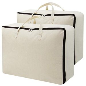 amj set of 2, storage bags with 3-side zip open & handles, house move or winter garment storage in wardrobe, beige