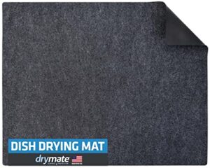 drymate xl dish drying mat, oversized (19”x24”), low-profile, super absorbent, quick dry fabric, waterproof & slip-resistant, for kitchen counter, trimmable, machine washable (usa made)(charcoal)