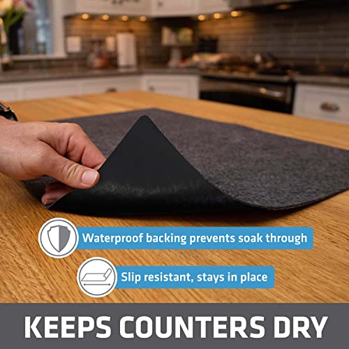 Drymate XL Dish Drying Mat, Oversized (19”x24”), Low-Profile, Super Absorbent, Quick Dry Fabric, Waterproof & Slip-Resistant, for Kitchen Counter, Trimmable, Machine Washable (USA Made)(Charcoal)