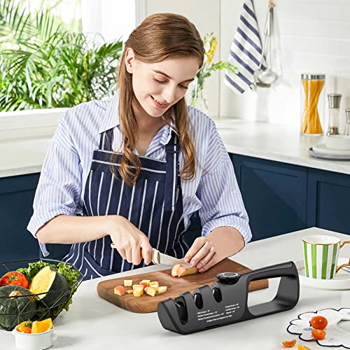 Homly Knife Sharpeners with Adjustable Angle Knob, Multifunctional 3-Stage Sharpening, Polishing Kitchen Knife Sharpeners, Professional Knife Sharpeners with tungsten alloy, ceramic and diamond slots