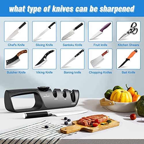 Homly Knife Sharpeners with Adjustable Angle Knob, Multifunctional 3-Stage Sharpening, Polishing Kitchen Knife Sharpeners, Professional Knife Sharpeners with tungsten alloy, ceramic and diamond slots