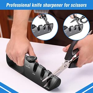 Homly Knife Sharpeners with Adjustable Angle Knob, Multifunctional 3-Stage Sharpening, Polishing Kitchen Knife Sharpeners, Professional Knife Sharpeners with tungsten alloy, ceramic and diamond slots