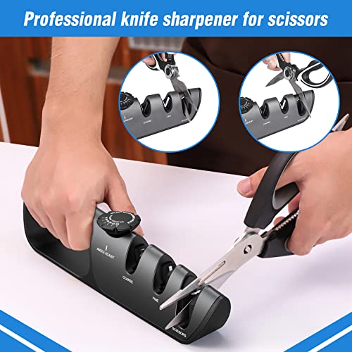 Homly Knife Sharpeners with Adjustable Angle Knob, Multifunctional 3-Stage Sharpening, Polishing Kitchen Knife Sharpeners, Professional Knife Sharpeners with tungsten alloy, ceramic and diamond slots