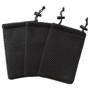 uxcell 3 pcs black pouches, drawstring storage bag, thick nylon mesh pouch small storage bag
