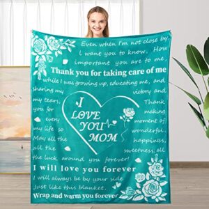 srizian gifts for mom, birthday gifts for mom, i love you mom gift blanket, with printed blanket, unique mom gift from daughter or son for valentine's day, birthday, thanksgiving, christmas
