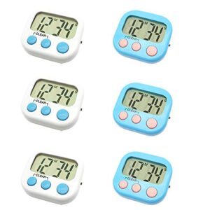 6 pack digital timer for teacher small timers for kids magnetic back big lcd display loud alarm minute second count up countdown with on/off switch for classroom, homework, exercise(3 blue & 3 white)