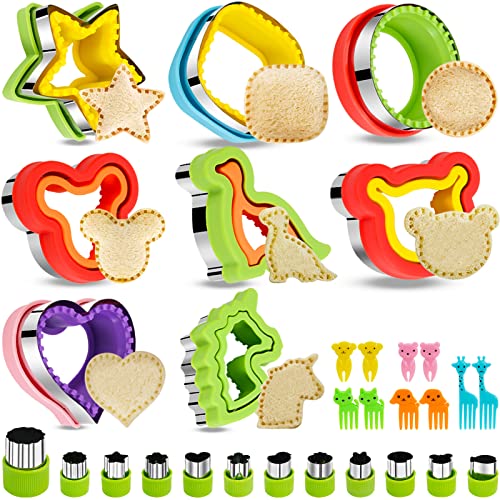 30 PCS Sandwich Cutter and Sealer, RUCKAE Uncrustables Sandwich Maker 8 Different Shapes,Included Fruit Cutters Shapes and Food Picks for Kids,Bread Decruster DIY Sandwich Cutter for Kids Boys Girls