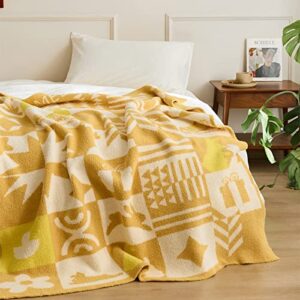 gunzistreet blanket throw geometric pattern fuzzy warm fleece microfiber for couch chairs sofa baby home decorative all season (checkered pattern yellow, 47‘’x59‘’)