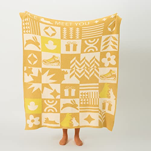 GunziStreet Blanket Throw Geometric Pattern Fuzzy Warm Fleece Microfiber for Couch Chairs Sofa Baby Home Decorative All Season (Checkered Pattern Yellow, 47‘’x59‘’)