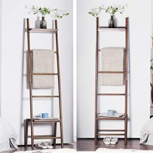 Free Standing Blanket Ladder Towel Drying Rack, Bamboo Towels Rack Stand with Storage Shelf Tall for Bathroom, Bedroom, Brown