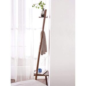 Free Standing Blanket Ladder Towel Drying Rack, Bamboo Towels Rack Stand with Storage Shelf Tall for Bathroom, Bedroom, Brown