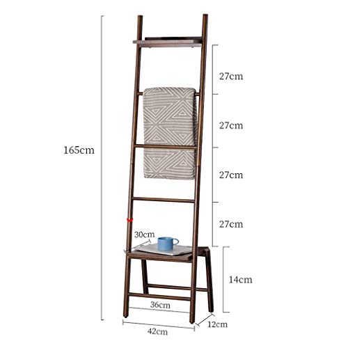 Free Standing Blanket Ladder Towel Drying Rack, Bamboo Towels Rack Stand with Storage Shelf Tall for Bathroom, Bedroom, Brown