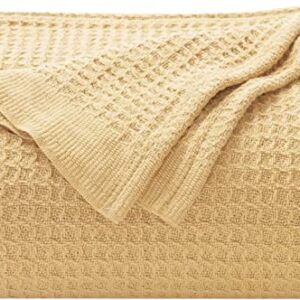 Kotton Culture 100% Cotton Throw Blankets King Size Breathable All Season Blanket for Couch Lightweight Waffle Weave Pattern Soft Blanket for Home Sofa Traveling Camping 104X90 Inches (Gold)