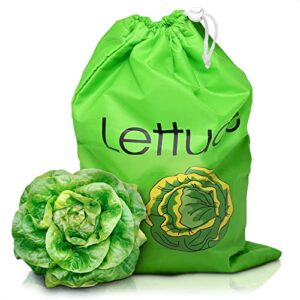 reusable vegetable produce bags salad sack - keep it fresh produce bags for refrigerator bags fruit bags lettuce storage bag - lettuce keeper for fridge green vegetable bags storage with drawstrings