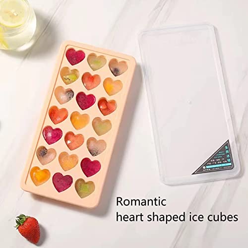 Heart Shaped Ice Cube Trays - Silicone Heart Ice Cube Tray with Lid,Silicone Shaped Ice Cube Molds,Silicone Mini Heart Shape Ice Cube Mold,21 Holes,Easy to Remove,Easy to Clean,BPA Free