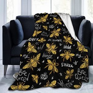 auhomea hohey bee golden throw blanket lightweight flannel fleece blankets warm and cozy throws for winter bedding and couch 50"x40" inches for kids adults