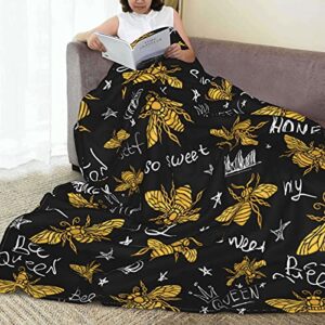 AuHomea Hohey Bee Golden Throw Blanket Lightweight Flannel Fleece Blankets Warm and Cozy Throws for Winter Bedding and Couch 50"X40" Inches for Kids Adults