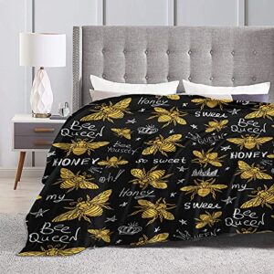 AuHomea Hohey Bee Golden Throw Blanket Lightweight Flannel Fleece Blankets Warm and Cozy Throws for Winter Bedding and Couch 50"X40" Inches for Kids Adults