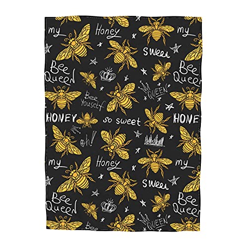 AuHomea Hohey Bee Golden Throw Blanket Lightweight Flannel Fleece Blankets Warm and Cozy Throws for Winter Bedding and Couch 50"X40" Inches for Kids Adults