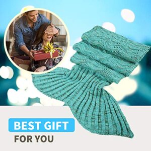 Fu Store Mermaid Tail Blanket Crochet Mermaid Blanket for Women Teens Girls Soft All Seasons Sofa Sleeping Blanket, Cool Birthday Wedding Mother's Day, 71 x 35 Inches, Mint Green