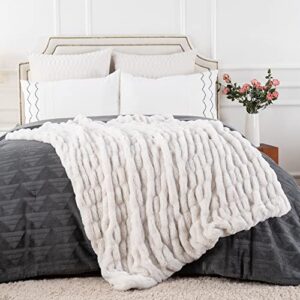 Luxury Concepts Lightweight Faux Rabbit Fur Throw Blanket, Ruched Elegant Wrinkle Resistant, Anti-Static and Washable for Couch Sofa Bed, 50" x 60" in (Off White)