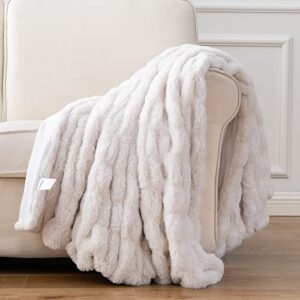 Luxury Concepts Lightweight Faux Rabbit Fur Throw Blanket, Ruched Elegant Wrinkle Resistant, Anti-Static and Washable for Couch Sofa Bed, 50" x 60" in (Off White)