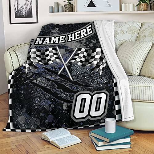 OhaPrints Custom Racing Checkered Flag Pattern Sports Gift Personalized Name Number Soft Sherpa Throw Blankets Cozy Fuzzy Fleece Throws for Tv Sofa Couch Comfy Fluffy Blanket 30X40 50X60 60X80