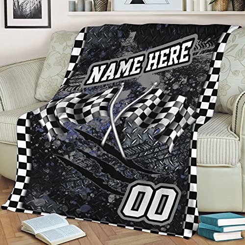 OhaPrints Custom Racing Checkered Flag Pattern Sports Gift Personalized Name Number Soft Sherpa Throw Blankets Cozy Fuzzy Fleece Throws for Tv Sofa Couch Comfy Fluffy Blanket 30X40 50X60 60X80