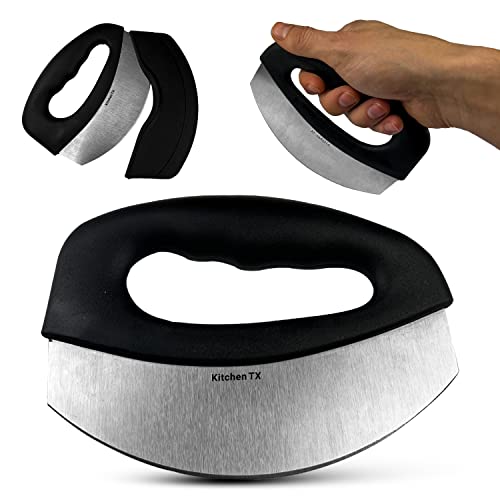 Kitchen TX Premium Pizza Cutter Rocker - Sharp Stainless Steel Pizza Knife with Cover - Pizza Slicer with Ergonomic Silicone Handle - Cheese Cutter, Chopper & Mincer - Dishwasher Safe & Easy to Clean