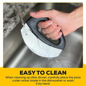 Kitchen TX Premium Pizza Cutter Rocker - Sharp Stainless Steel Pizza Knife with Cover - Pizza Slicer with Ergonomic Silicone Handle - Cheese Cutter, Chopper & Mincer - Dishwasher Safe & Easy to Clean