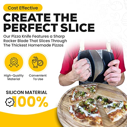 Kitchen TX Premium Pizza Cutter Rocker - Sharp Stainless Steel Pizza Knife with Cover - Pizza Slicer with Ergonomic Silicone Handle - Cheese Cutter, Chopper & Mincer - Dishwasher Safe & Easy to Clean