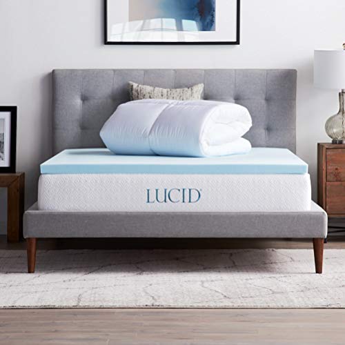 LUCID 4 Inch Down Alternative and Gel Memory Foam Mattress Topper - Three Toppers in One - Queen & Premium Hypoallergenic 100% Waterproof Mattress Protector - Universal Fit, Cotton Terry Top, Queen