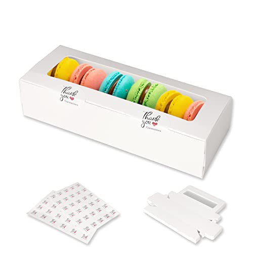 30 Pack Macaron Boxes Packaging for 5 to 7 Macarons with 60 Pcs Stickers for Home DIY Baking Gift(White)