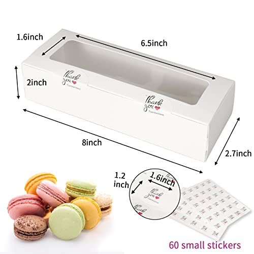 30 Pack Macaron Boxes Packaging for 5 to 7 Macarons with 60 Pcs Stickers for Home DIY Baking Gift(White)