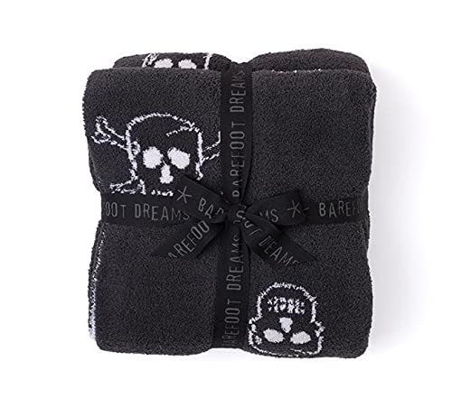 Barefoot Dreams CozyChic Skull Throw, Throw Blanket, Soft Blanket, Carbon/Almond, 54” x 72”