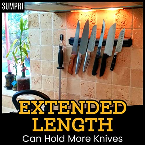 Magnetic Knife Holder For Wall (15 Inch X Set Of 2) Magnetic Knife Strip -Strong Powerful Knife Rack Storage Display Home Organizer -Securely Hang Your Knives On a Multipurpose Kitchen Bar -SUMPRI