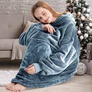 Aemilas Wearable Blanket Hoodie,Oversized Blanket Sweatshirt with Hood Pocket and Sleeves,Cozy Soft Warm Plush Flannel Hooded Blanket for Adult Women Men,One Size Fits All(Grey)